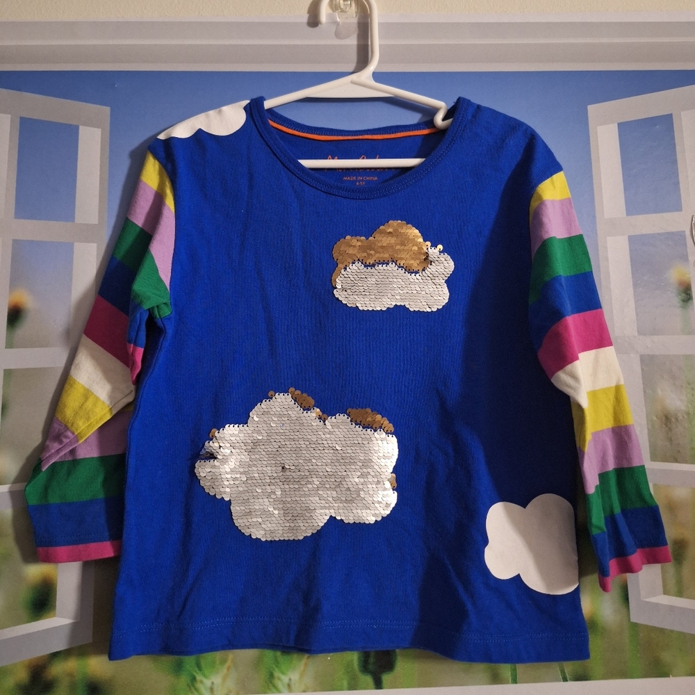 Mini Boden Sequin Flip Cloud Shirt.  Size 4/5y.